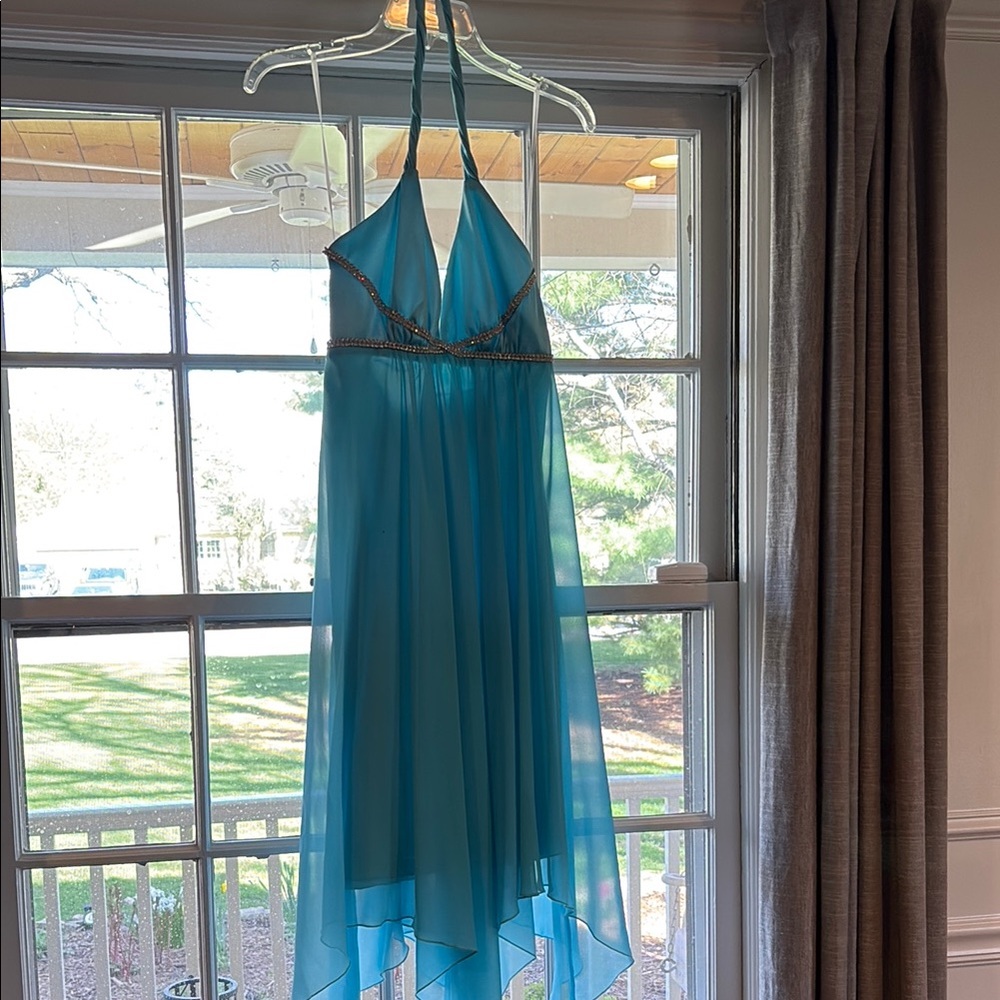 Blue Halter Sleeveless Mini Sundress